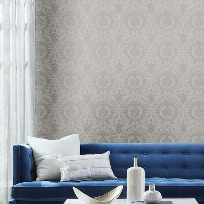 imperial-damask-grey-silver-wallpaper-york-wallcoverings-dm4904 - York Wallcoverings Wallpaper