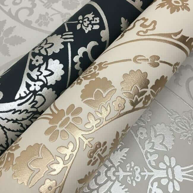imperial-damask-wallpaper-navysilver-york-wallcoverings-dm4901 - York Wallcoverings Wallpaper