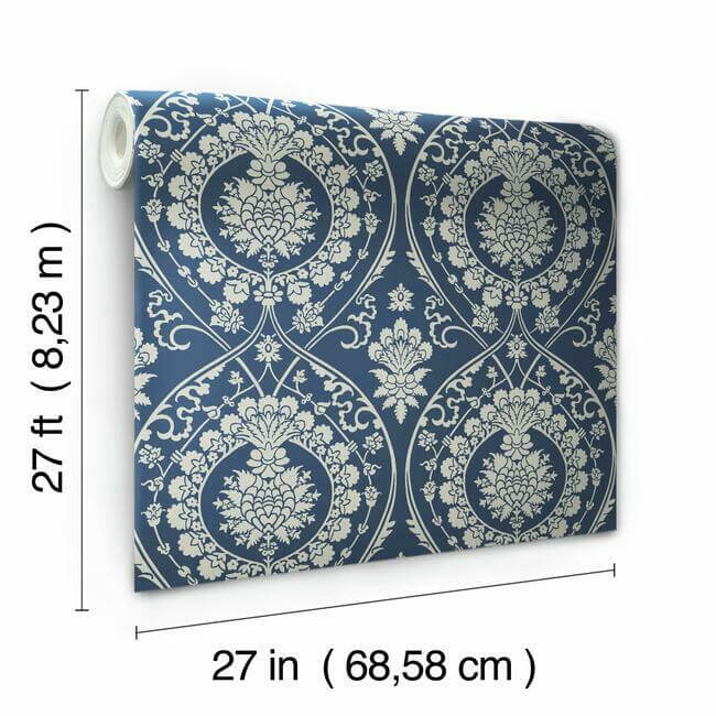 imperial-damask-wallpaper-navysilver-york-wallcoverings-dm4901 - York Wallcoverings Wallpaper