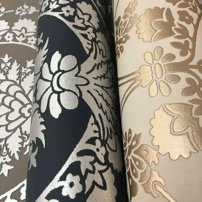 Imperial Damask Navy & Silver Wallpaper - York Wallcoverings - DM4901 - York Wallcoverings Wallpaper