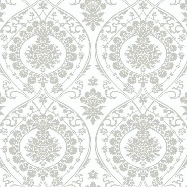 imperial-damask-white-silver-wallpaper-york-wallcoverings-dm4905 - York Wallcoverings Wallpaper