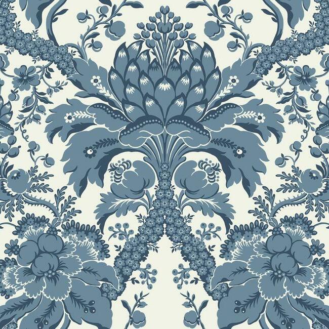 french-artichoke-damask-wallpaper-indigo-york-wallcoverings-dm4951 - York Wallcoverings Wallpaper