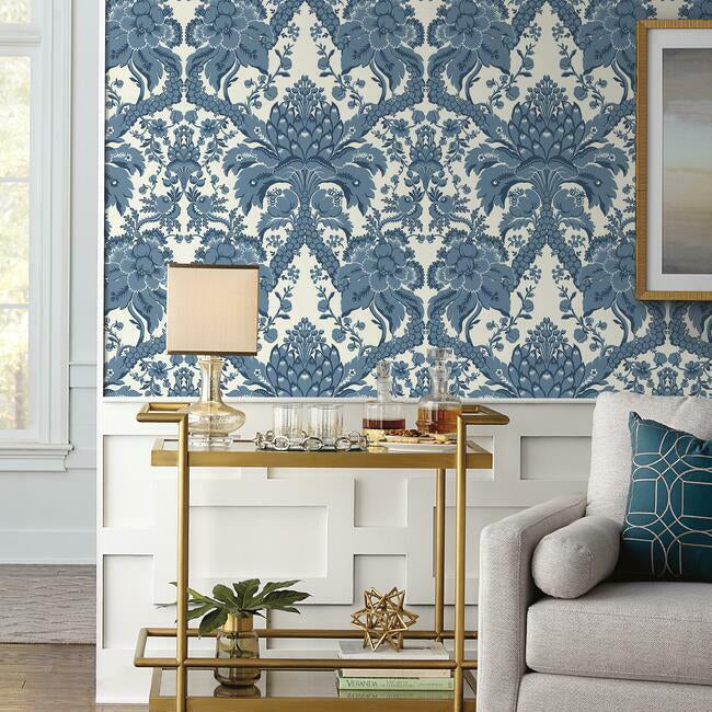 french-artichoke-damask-wallpaper-indigo-york-wallcoverings-dm4951 - York Wallcoverings Wallpaper