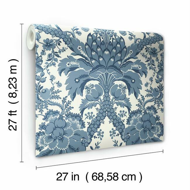 french-artichoke-damask-wallpaper-indigo-york-wallcoverings-dm4951 - York Wallcoverings Wallpaper