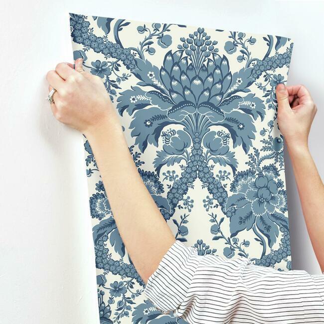 french-artichoke-damask-wallpaper-indigo-york-wallcoverings-dm4951 - York Wallcoverings Wallpaper