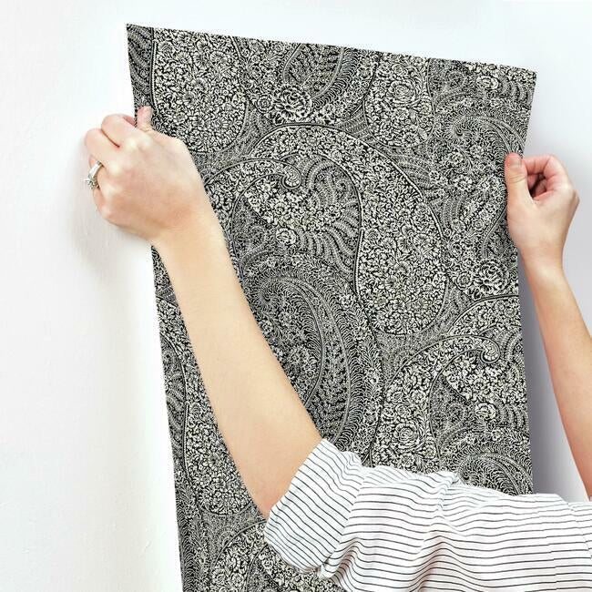 kashmir-dreams-paisley-wallpaper-black-york-wallcoverings-bo6654 - York Wallcoverings Wallpaper