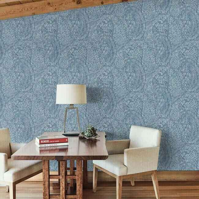 Kashmir Dreams Paisley Blue Wallpaper - York Wallcoverings - BO6655 - York Wallcoverings Wallpaper