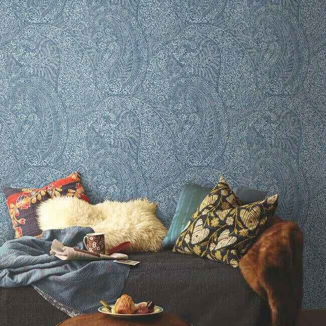Kashmir Dreams Paisley Blue Wallpaper - York Wallcoverings - BO6655 - York Wallcoverings Wallpaper