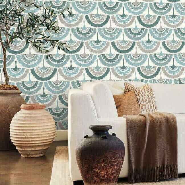Feather & Fringe Green Wallpaper - York Wallcoverings - BO6644 - York Wallcoverings Wallpaper