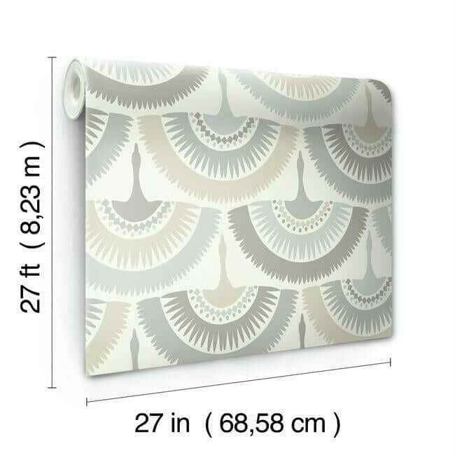 Feather & Fringe Cream & Blue Wallpaper - York Wallcoverings - BO6643 - York Wallcoverings Wallpaper