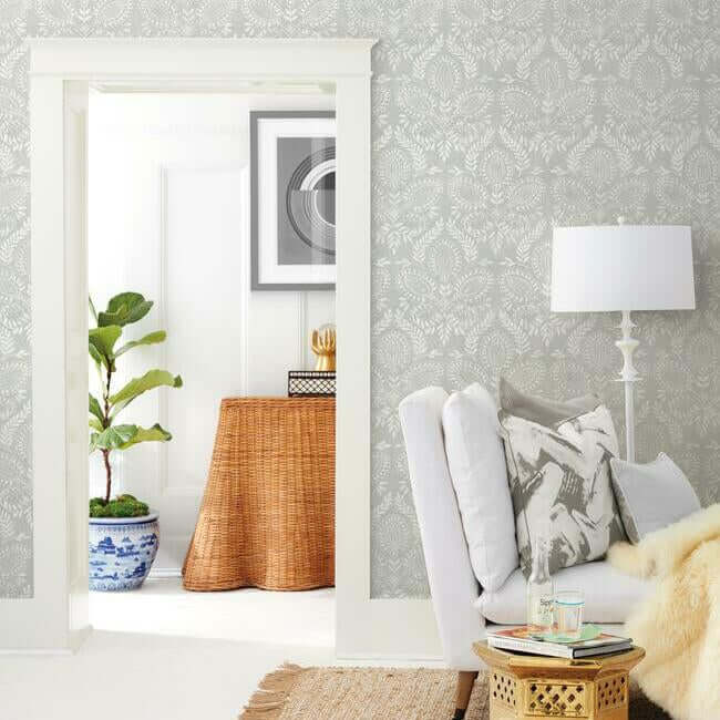 laurel-damask-wallpaper-grey-york-wallcoverings-bo6734 - York Wallcoverings Wallpaper