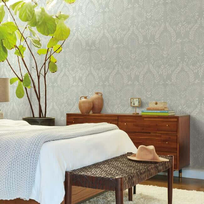 laurel-damask-wallpaper-grey-york-wallcoverings-bo6734 - York Wallcoverings Wallpaper