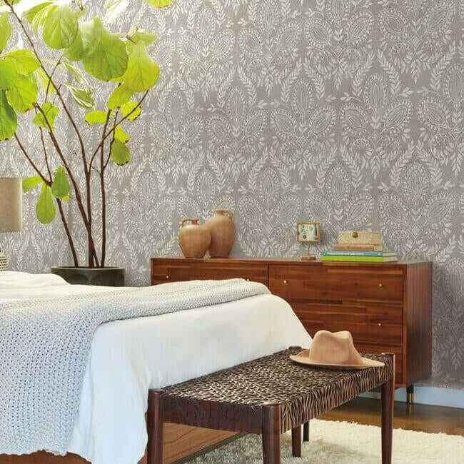 Laurel Damask Brown Wallpaper - York Wallcoverings - BO6732 - York Wallcoverings Wallpaper