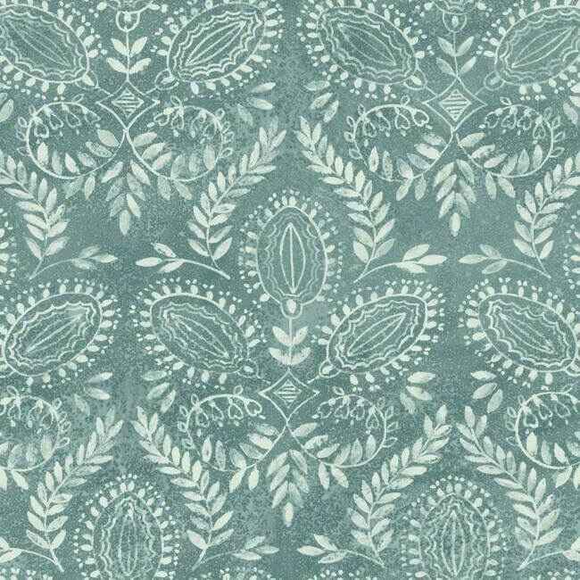 Laurel Damask Teal Wallpaper - York Wallcoverings - BO6735