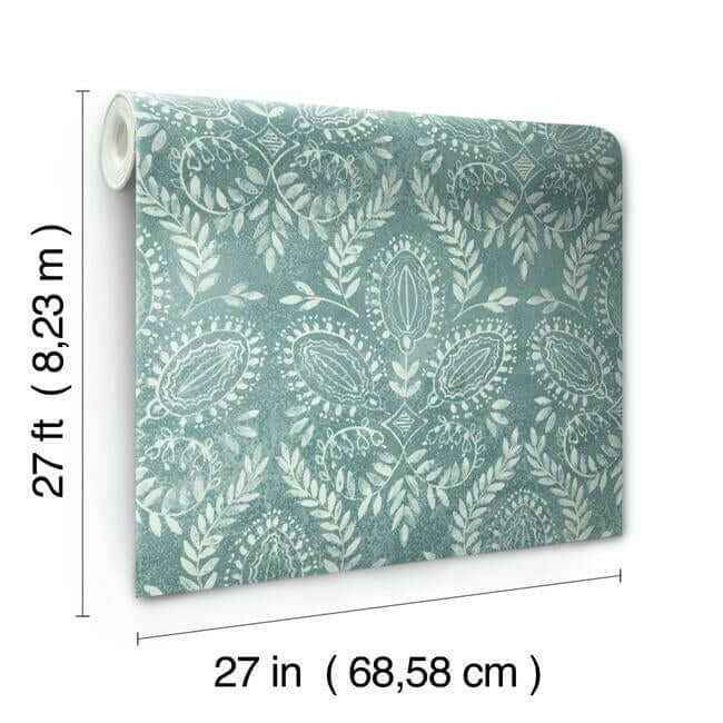 Laurel Damask Teal Wallpaper - York Wallcoverings - BO6735 - York Wallcoverings Wallpaper