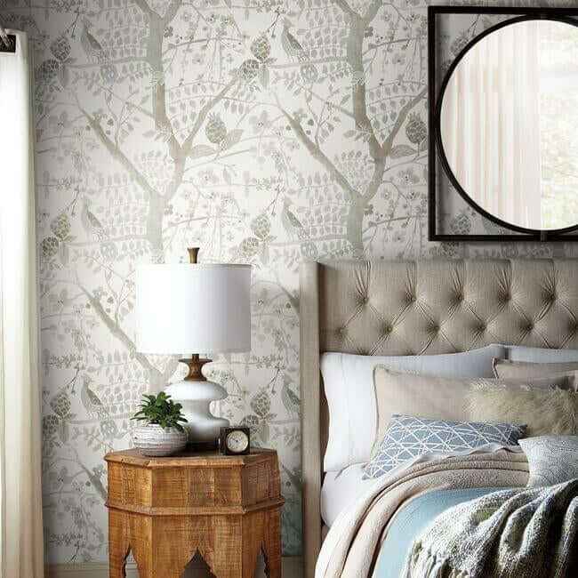 Peacock Block Print Off White Wallpaper - York Wallcoverings - BO6635 - York Wallcoverings Wallpaper