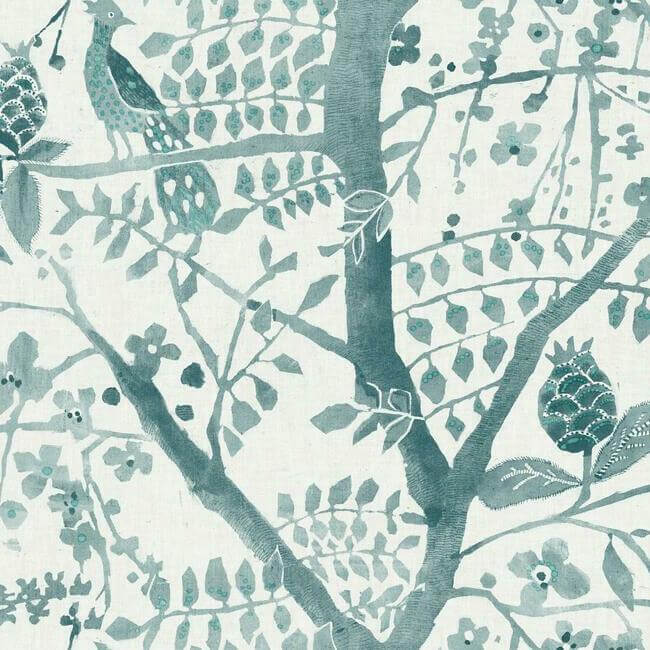 peacock-block-print-teal-wallpaper-york-wallcoverings-bo6632 - York Wallpaper Wallpaper