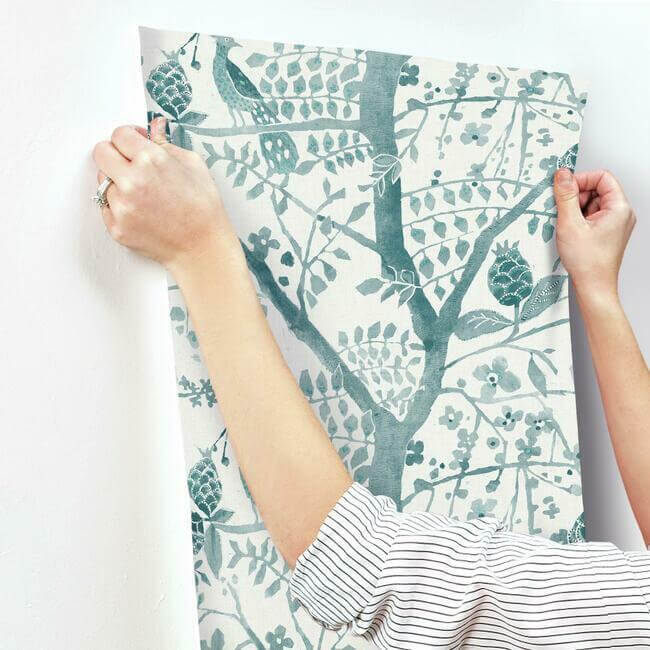 peacock-block-print-teal-wallpaper-york-wallcoverings-bo6632 - York Wallpaper Wallpaper