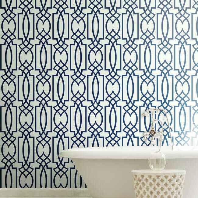 Large Lattice Blue Wallpaper - York Wallcoverings - CM2383 - York Wallcoverings Wallpaper