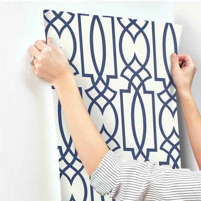 Large Lattice Blue Wallpaper - York Wallcoverings - CM2383 - York Wallcoverings Wallpaper