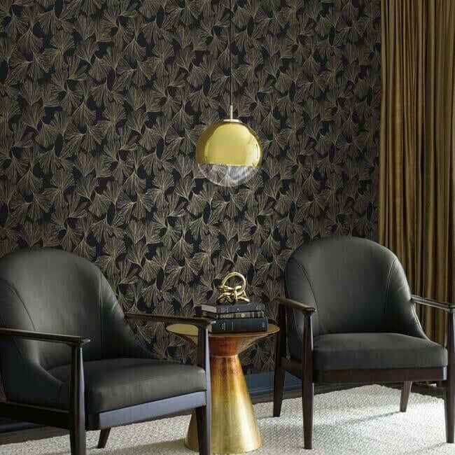 Gingko Toss Black Wallpaper - York Wallcoverings - DD3742