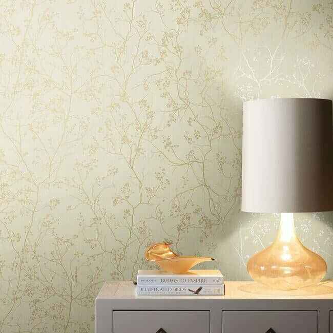 Luminous Branches Cream & Gold Wallpaper - York Wallcoverings - DD3812