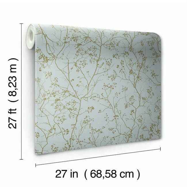 Luminous Branches Blue & Gold Wallpaper - York Wallcoverings - DD3813 - York Wallcoverings Wallpaper