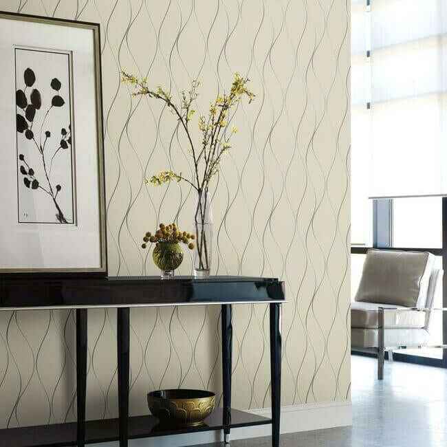 Wavy Stripe Beige Metallic Wallpaper - York Wallcoverings - Y6201404 - York Wallcoverings Wallpaper
