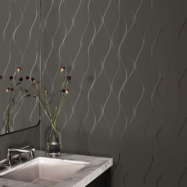 wavy-stripe-black-metallic-wallpaper-york-wallcoverings-y6201405 - York Wallpaper Wallpaper