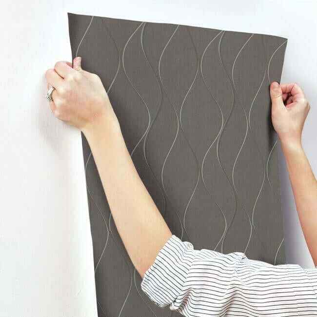 Wavy Stripe Black Metallic Wallpaper - York Wallcoverings - Y6201405 - York Wallcoverings Wallpaper