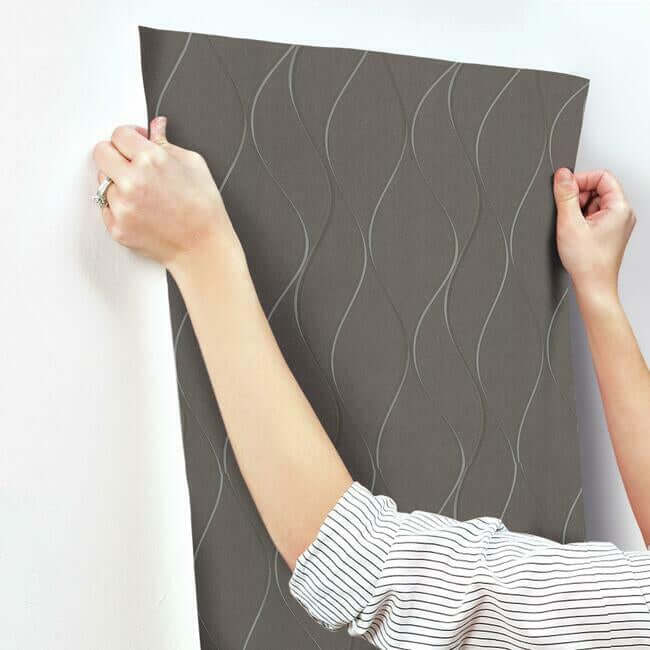 wavy-stripe-black-metallic-wallpaper-york-wallcoverings-y6201405 - York Wallpaper Wallpaper