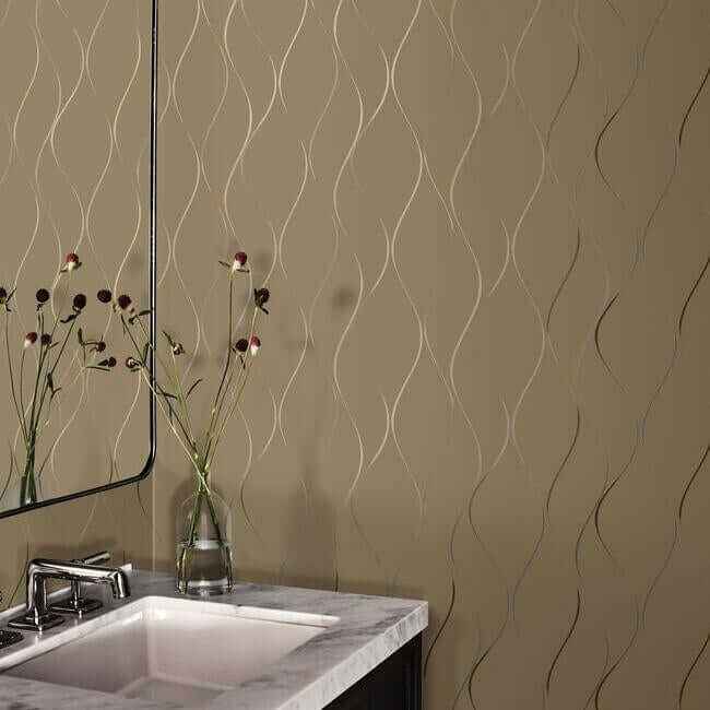 Wavy Stripe Tan Metallic Wallpaper - York Wallcoverings - Y6201406 - York Wallcoverings Wallpaper