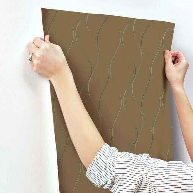 Wavy Stripe Tan Metallic Wallpaper - York Wallcoverings - Y6201406 - York Wallcoverings Wallpaper