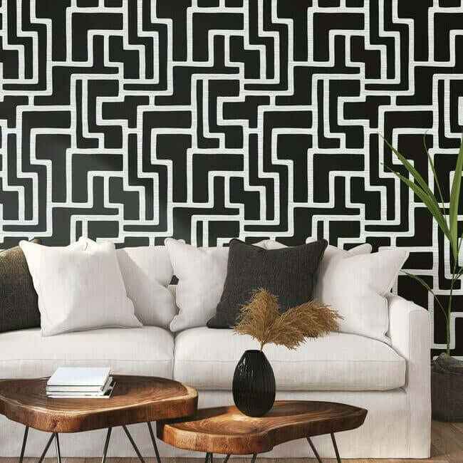 Graphic Polyomino Black & White Wallpaper - York Wallcoverings - BW3831