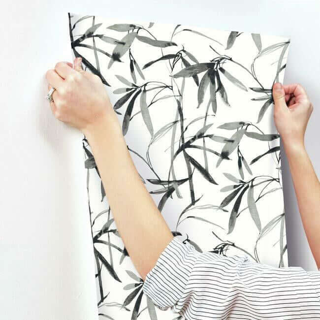 bamboo-ink-black-white-wallpaper-york-wallcoverings-bw3843 - York Wallcoverings Wallpaper