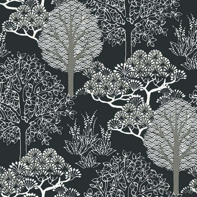 kimono-trees-black-metallic-wallpaper-york-wallcoverings-bw3852 - York Wallpaper Wallpaper