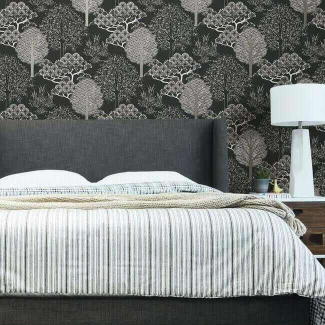 kimono-trees-black-metallic-wallpaper-york-wallcoverings-bw3852 - York Wallpaper Wallpaper
