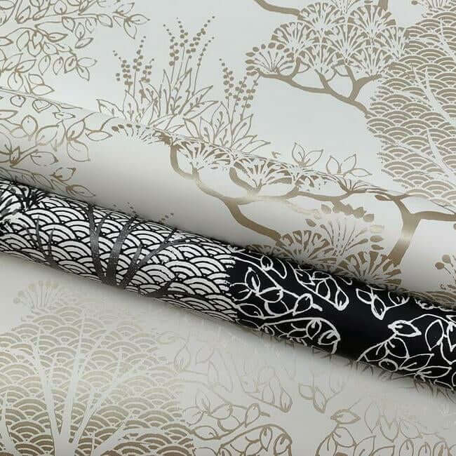 kimono-trees-black-metallic-wallpaper-york-wallcoverings-bw3852 - York Wallpaper Wallpaper