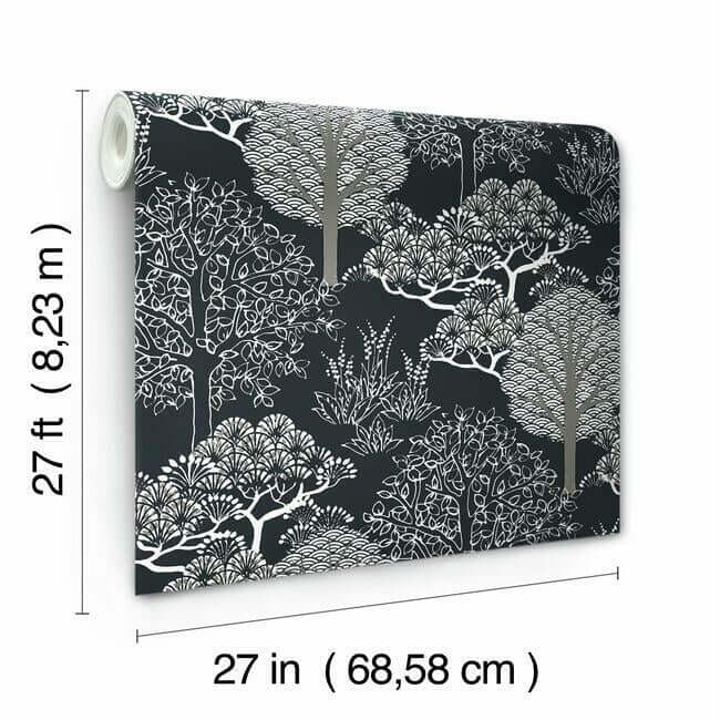 kimono-trees-black-metallic-wallpaper-york-wallcoverings-bw3852 - York Wallpaper Wallpaper