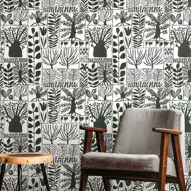 Primitive Trees Black & White Wallpaper - York Wallcoverings - BW3862 - York Wallcoverings Wallpaper