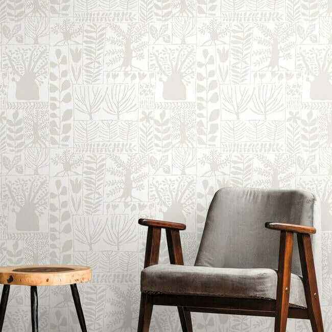 Primitive Trees White & Cream Wallpaper - York Wallcoverings - BW3861 - York Wallcoverings Wallpaper