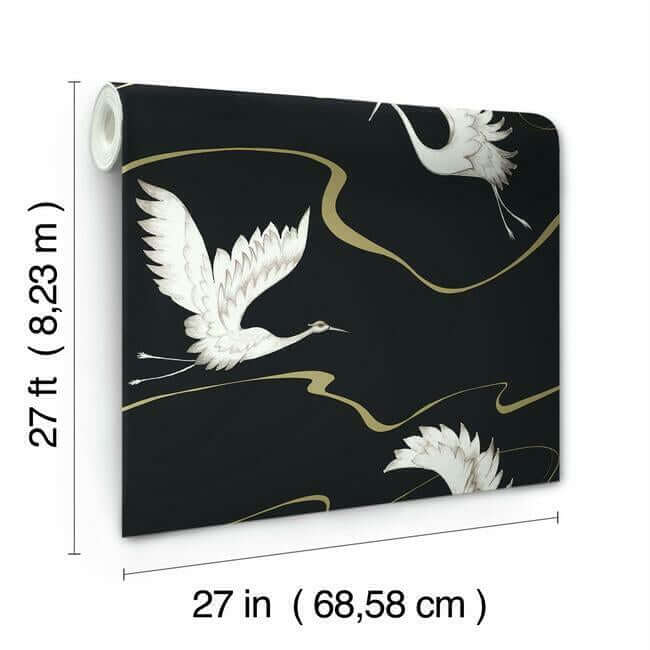 soaring-cranes-black-gold-wallpaper-york-wallcoverings-bw3871 - York Wallpaper Wallpaper