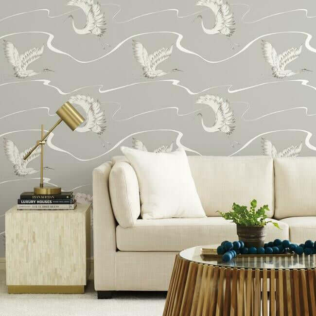 soaring-cranes-wallpaper-taupe-york-wallcoverings-bw3872 - York Wallcoverings Wallpaper