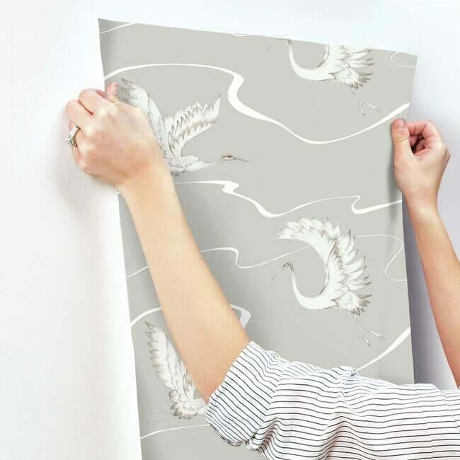 soaring-cranes-wallpaper-taupe-york-wallcoverings-bw3872 - York Wallcoverings Wallpaper