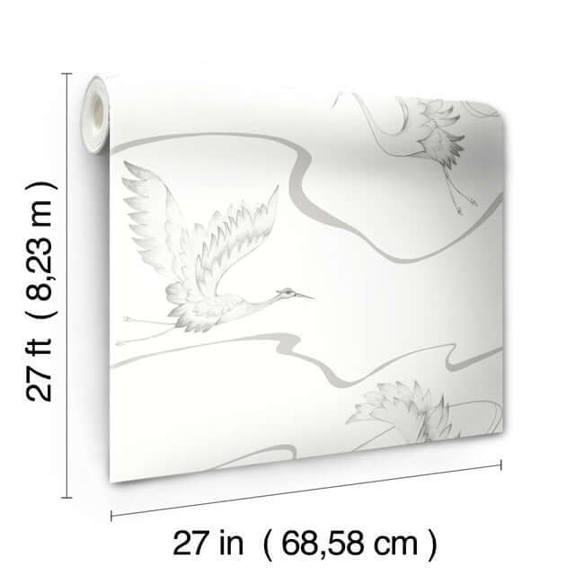 soaring-cranes-white-silver-wallpaper-york-wallcoverings-bw3873 - York Wallpaper Wallpaper