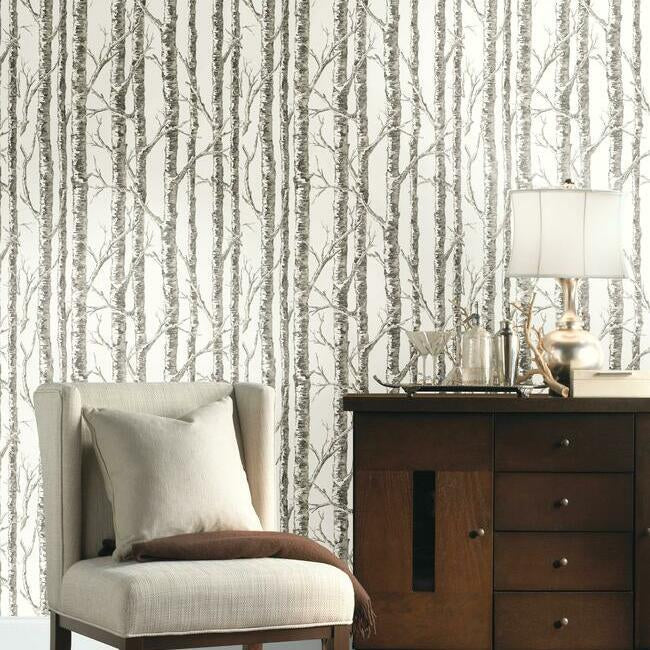 paper-birch-white-grey-wallpaper-york-wallcoverings-bw3901 - York Wallcoverings Wallpaper
