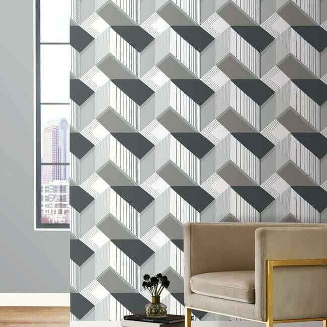 Graphic Geo Black & White Wallpaper - York Wallcoverings - BW3882 - York Wallcoverings Wallpaper