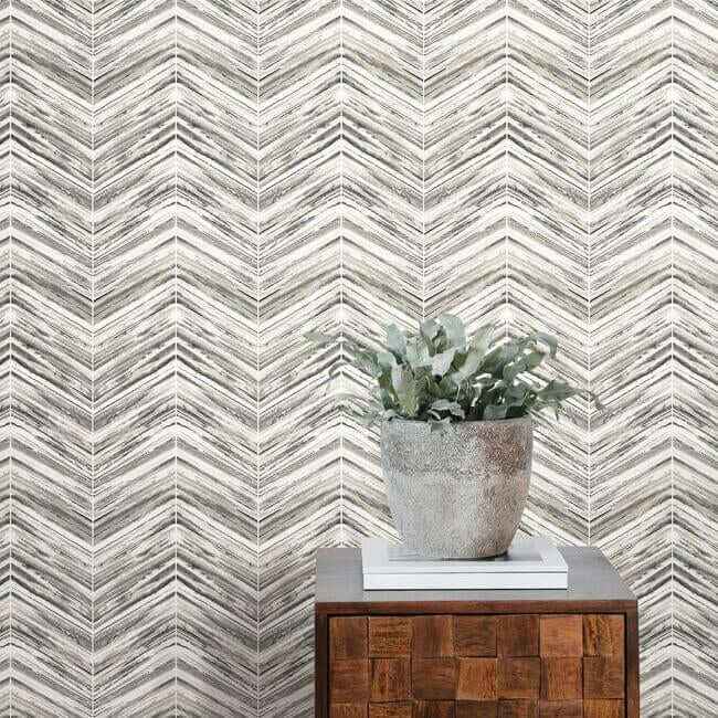 Petite Watercolor Chevron Black & White Wallpaper - York Wallcoverings - BW3911