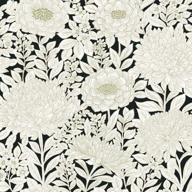 wood-block-blooms-black-gold-wallpaper-york-wallcoverings-bw3923 - York Wallpaper Wallpaper
