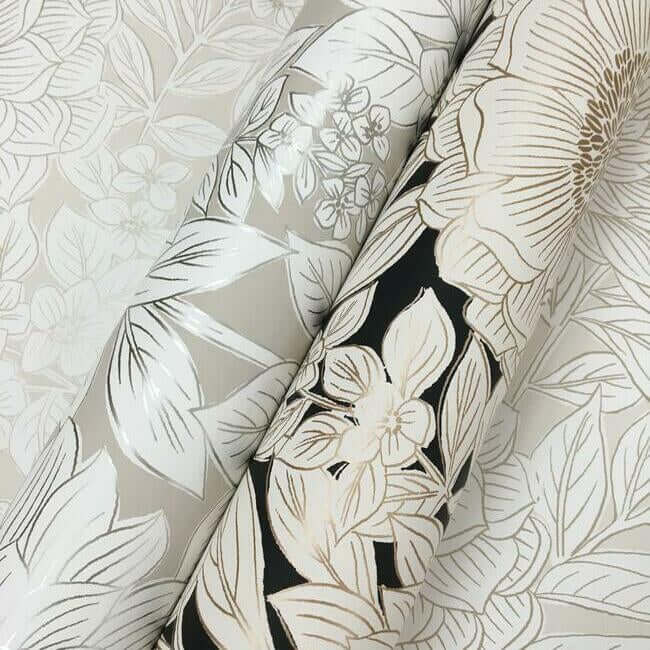 wood-block-blooms-black-gold-wallpaper-york-wallcoverings-bw3923 - York Wallpaper Wallpaper